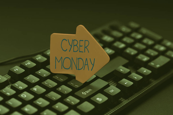 Text caption presenting Cyber Monday. Business overview a day where ecommerce websites offer a special deal for buyers Typing Online Member Name Lists, Creating New Worksheet Files - Fotografie, Obrázek