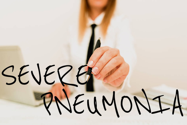 Text caption presenting Severe Pneumonia. Business approach acute disease that is marked by inflammation of lung tissue Teaching New Ideas And Designs, Abstract Professor Giving Lectures - Photo, Image