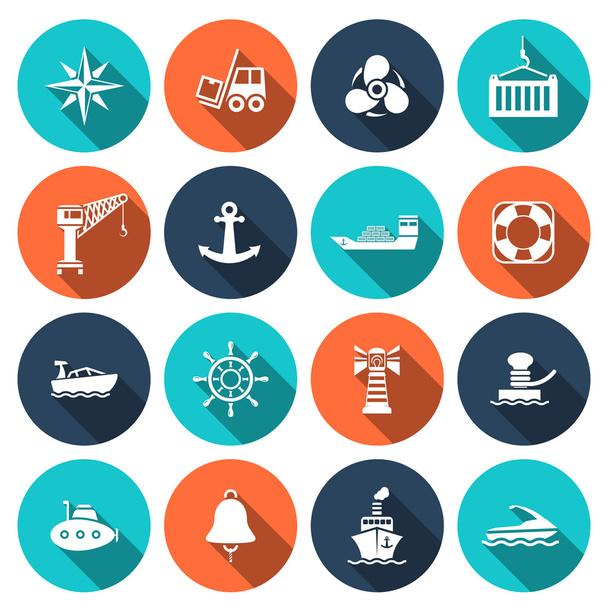 Sea port icons set - Vector, Image