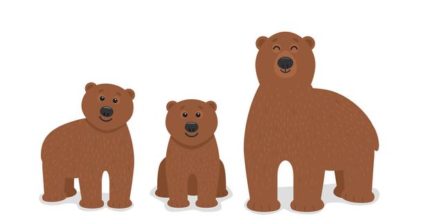 familia de osos pardos grizzly. madre un oso y dos cachorros. ilustración vectorial aislada sobre fondo blanco - Vector, imagen