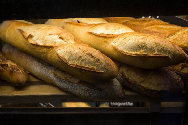Closeup of traditional bread in a french bakery showroom - Photo, Image