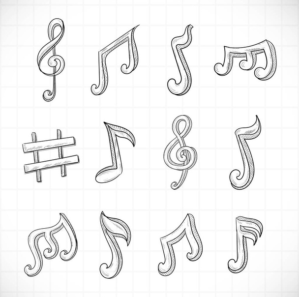 Hand draw music Notes sketch set design - Vector, Image