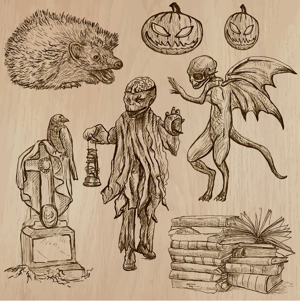 Хэллоуин, монстры, магия - векторная коллекция
 - Вектор,изображение