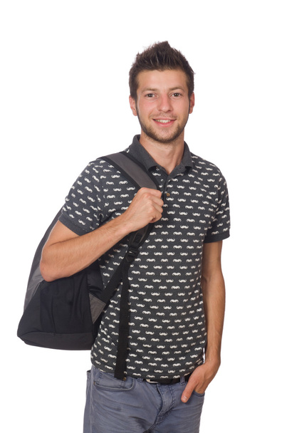 Студент с рюкзаком изолирован на белом - Фото, изображение