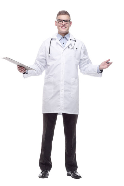 young doctor with a clipboard. isolated on a white - Foto, immagini