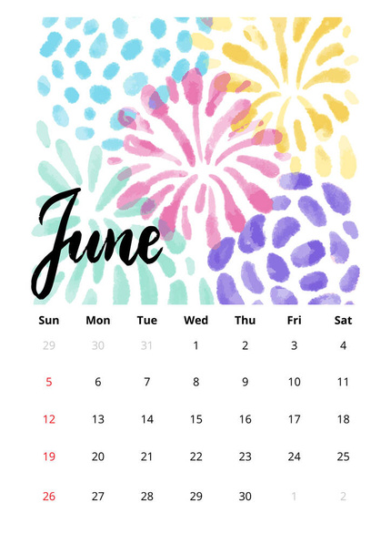Englischer Kalender 2022 Juni - Vektor, Bild