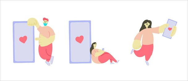 Dating app using a set of three vector illustrations. - Διάνυσμα, εικόνα