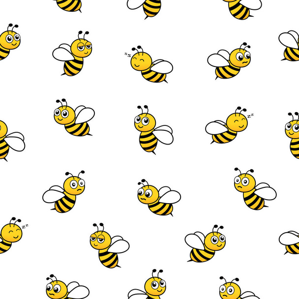 Bees seamless pattern. Flying bumblebees with different emotions. Vector animal illustration. - Vektor, Bild