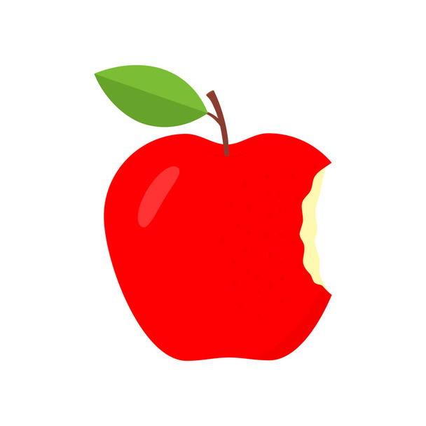 Bitten red apple. Tasty bite fruit. Vector isolated on white. - Vektör, Görsel