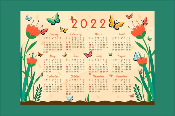 ζωγραφισμένα στο χέρι επίπεδη 2022 πρότυπο ημερολόγιο αφηρημένη σχεδίαση διανυσματική απεικόνιση - Διάνυσμα, εικόνα