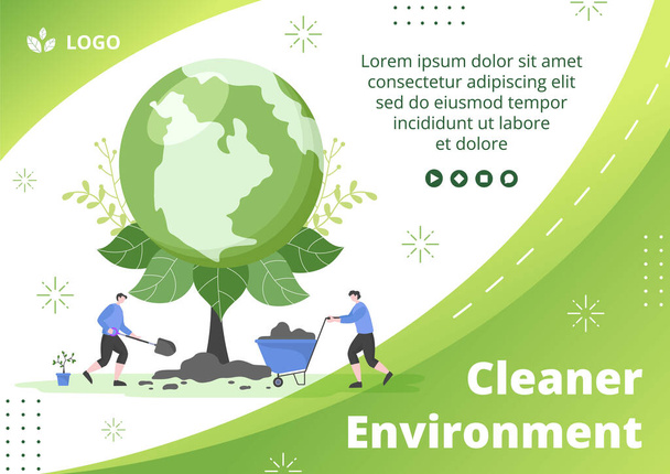 Save Planet Earth Brochure Template Flat Design Environment With Eco Friendly Editable Illustration Square Background to Social Media or Greeting Card - Vektor, kép