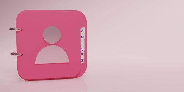 pink Address book icon with copy space for texts or messages isolated on light pink background . Note book Icon design. 3D rendering illustration. - Photo, Image