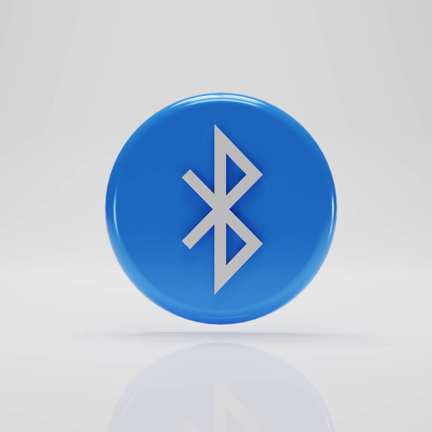 Bluetooth ikon, fehér kék Bluetooth jel. Vezeték nélküli technológia koncepció. 3D-s renderelés illusztráció - Fotó, kép