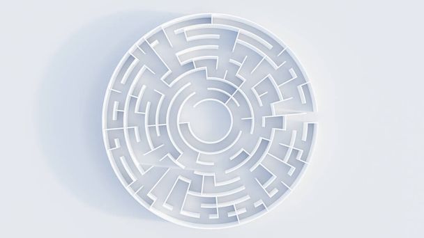 3d rendering circular maze in top view on white background. - Foto, Bild