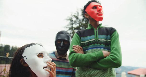 kids with a mask and a backpack - Photo, image