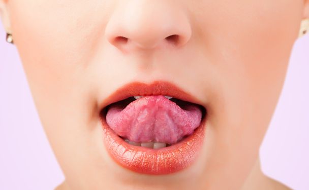 Beautiful woman red lips close up  - Фото, зображення