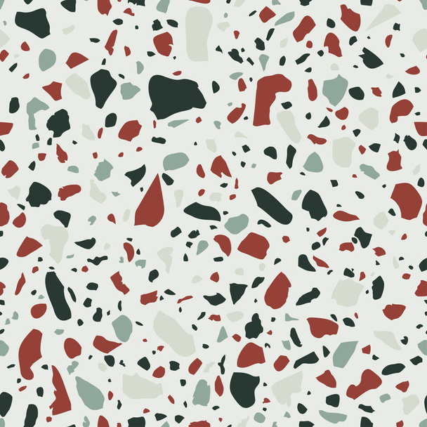 Terrazzo flooring. Granito tiles of recycled glass, natural stone, quartz, marble chips, cement and concrete. Art deco and modern design. Kitchen vintage surfaces. Abstract seamless pattern. Vector - Вектор,изображение