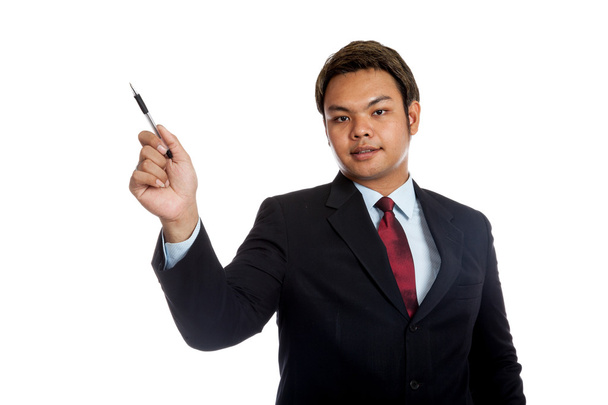 Asian businessman point up with a pen - Фото, изображение
