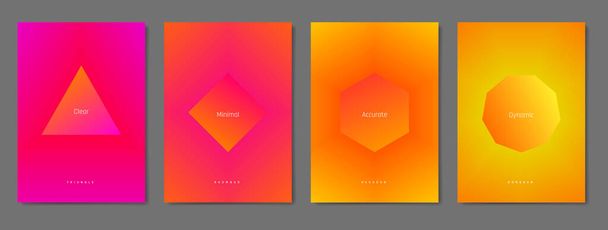Set of minimal posters with smooth blend gradient background and simple geometric shape. Clean and beautiful colors. Album format, A4, A3, A2. - ベクター画像