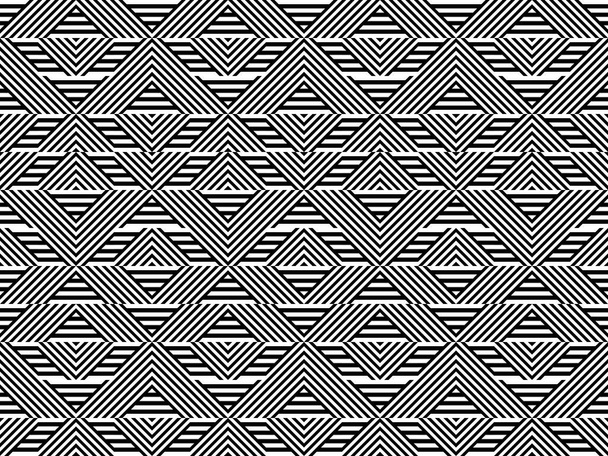 Seamless pattern with striped black white straight lines and diagonal inclined lines. Optical illusion effect. Geometric op art style. Vector illusive background for cloth, textile, print, web. - Vector, Image