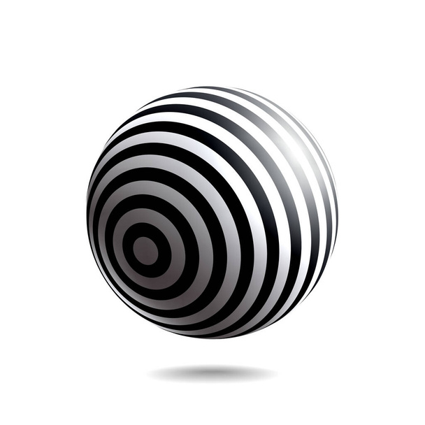 Esfera rayada en blanco y negro con luz y sombra realistas. Objeto vectorial 3D abstracto. - Vector, Imagen