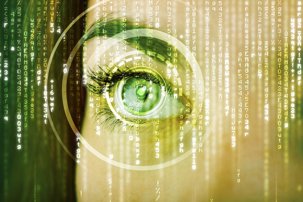 Mujer cibernética moderna con ojo de matriz
  - Foto, Imagen