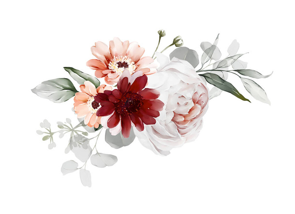 Un mazzo di fiori su sfondo bianco. Biglietto di auguri in stile acquerello - Foto, immagini