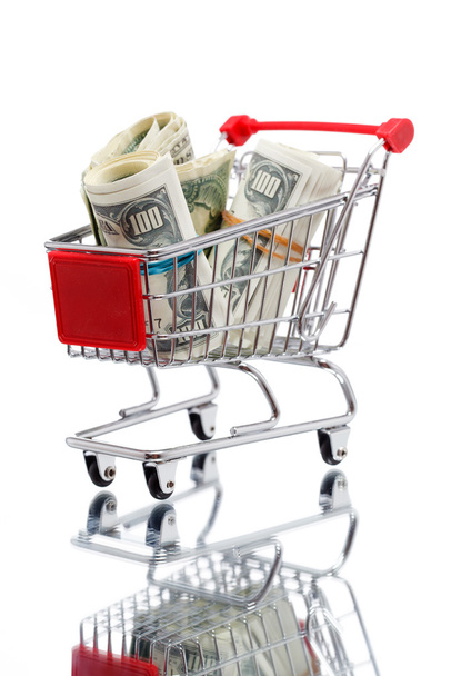 Market cart with money - Foto, Imagem