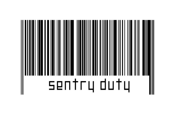 Barcode on white background with inscription sentry duty below. Concept of trading and globalization - Φωτογραφία, εικόνα