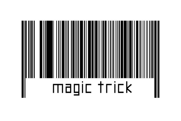 Digitalization concept. Barcode of black horizontal lines with inscription magic trick below. - Foto, imagen
