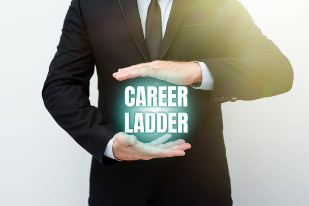 Text sign showing Career Ladder. Business idea Job Promotion Professional Progress Upward Mobility Achiever Presenting New Plans And Ideas Demonstrating Planning Process - Foto, immagini