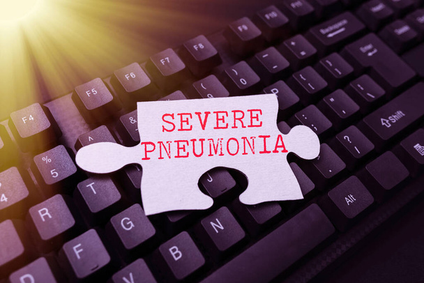 Hand writing sign Severe Pneumonia. Business overview acute disease that is marked by inflammation of lung tissue Entering New Programming Codes, Typing Emotional Short Stories - Photo, Image