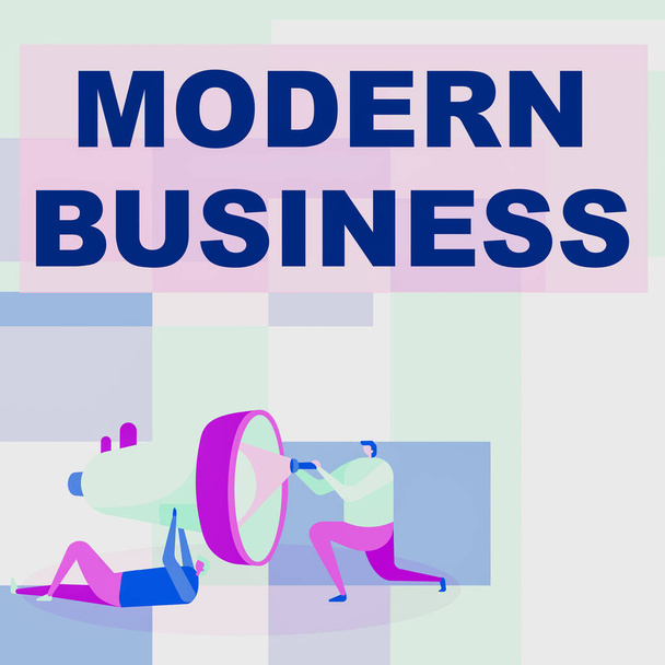 Kirjoitan tekstiä Modern Business. Business showcase viimeaikainen liiketoiminta sisällytetty vastikään käyttöön käsitteitä työntekijöiden piirustus auttaa toisiaan taskulamppu korjata megafoni. - Valokuva, kuva