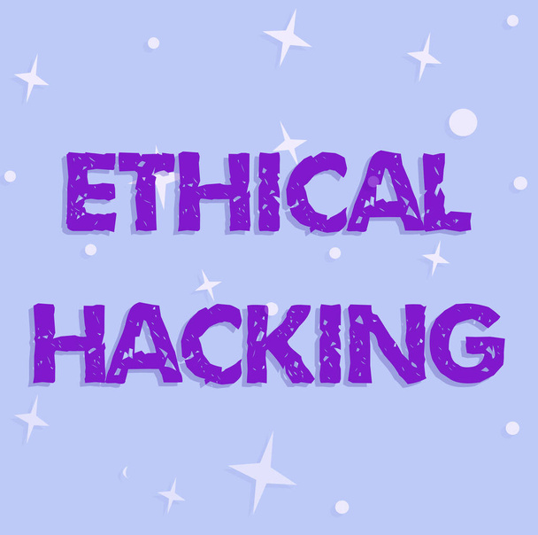 Hand writing sign Ethical Hacking. Business overview a legal attempt of cracking a network for penetration testing Line Illustrated Backgrounds With Various Shapes And Colours. - Foto, immagini