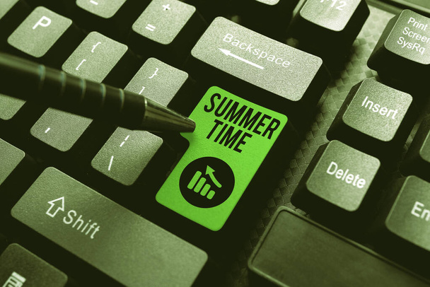 Писав текст Summer Time. Концепція означає, що найспекотніший сезон року характеризується короткими ночами Практична точність типізації швидкості, тестування знань з друкарської машинки - Фото, зображення