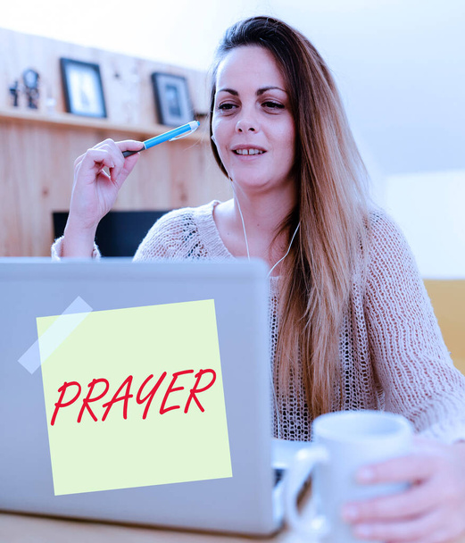 Sign displaying Prayer. Word for solemn request for help or expression of thanks addressed to God Social Media Influencer Creating Online Presence, Video Blog Ideas - Photo, Image