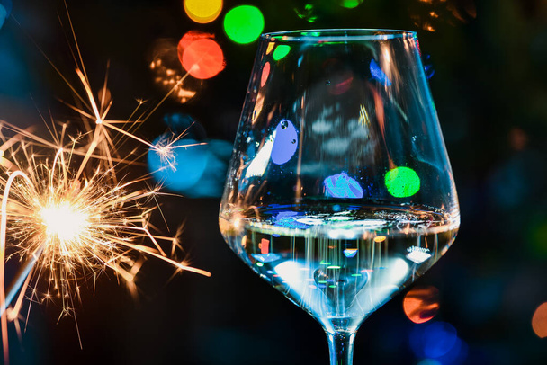 new year christmas champagne wine  glass light - Фото, зображення