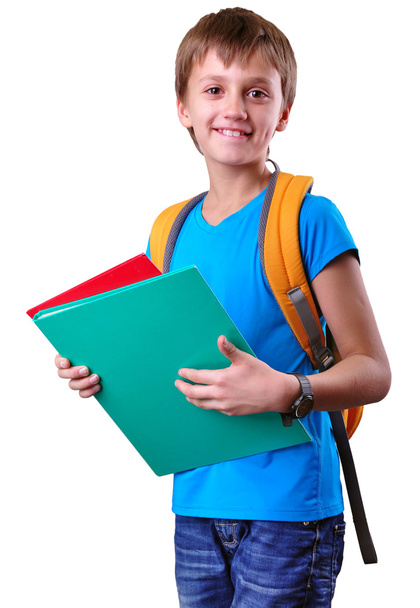 pupil of grade school with backpack and books - Φωτογραφία, εικόνα