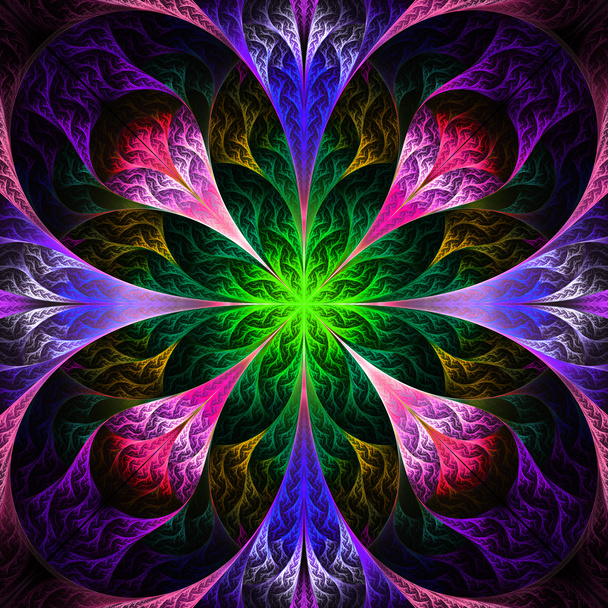 Beautiful fractal flower in black, purple and green. Computer ge - Photo, Image