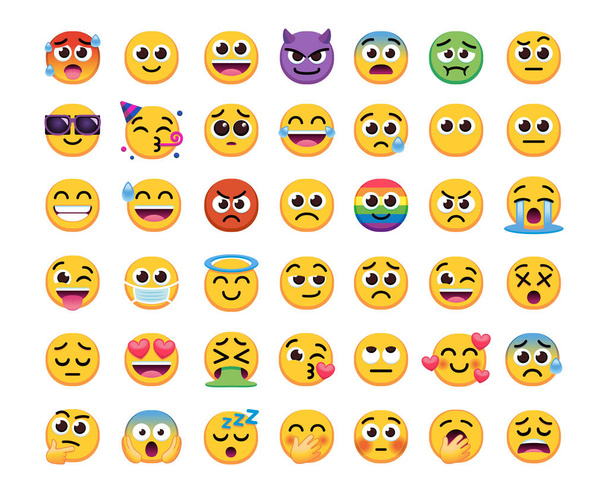 Farklı emoji simgeleri kümesi - Vektör, Görsel