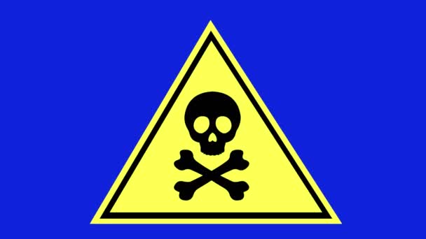 Loop animation of symbol with a skull in concept of signaling attention, toxic, dangerous and death, on a blue chroma key background - Záběry, video