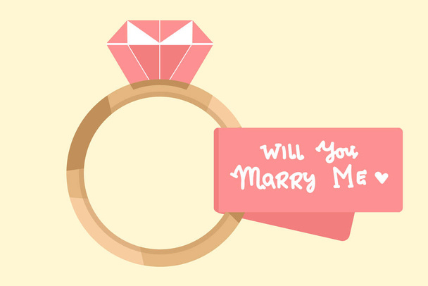 ホワイトを基調としたダイヤモンドリング。結婚指輪のアイコン。「結婚の提案」という言葉で - ベクター画像