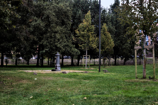 Δημόσια κρήνη σε ένα πάρκο με δέντρα στο παρασκήνιο - Φωτογραφία, εικόνα