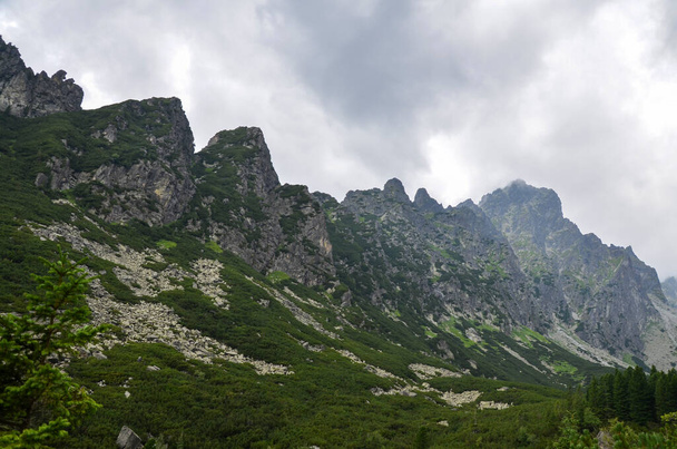 Scenic näkymä terävä kivinen vuoret peitetty pilvet High Tatras, Slovakia  - Valokuva, kuva