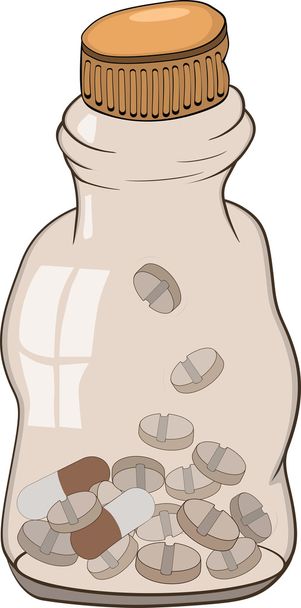 Small bottle with a medicine and tablets.Cartoon - Vector, Image