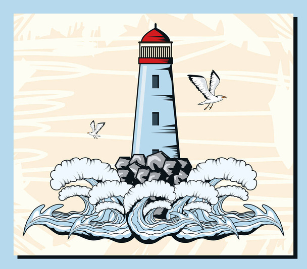 lighthouse seagulls and the sea - Vektor, Bild