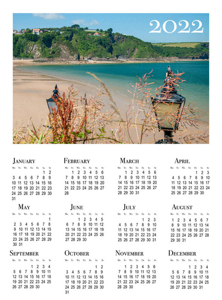 Calendar card for 2022. Beautiful seaside landscape in Tenby Wales England. - Photo, Image