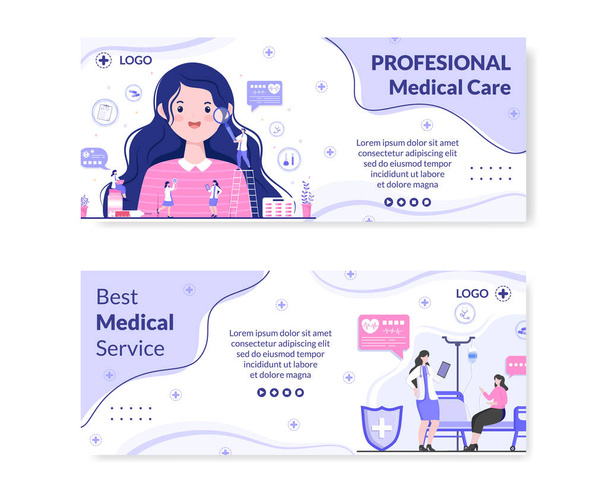 Medical Check up Banner Πρότυπο Φροντίδα Υγείας Επίπεδη Σχεδιασμός Εικονογράφηση επεξεργάσιμο του Square Ιστορικό για τα μέσα κοινωνικής δικτύωσης, Ευχετήρια κάρτα ή Web - Διάνυσμα, εικόνα