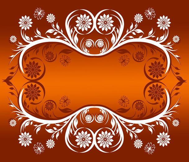 Floral ornament frame with butterflies. - Vector, Image