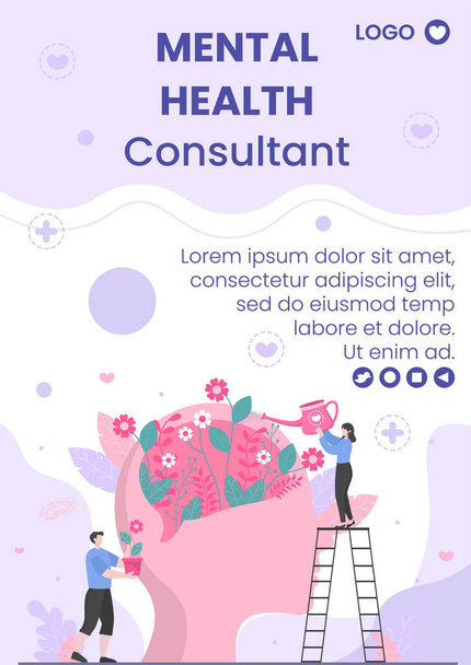 Mental Health Care Consultant Flyer Template Flat Design Illustration Editable of Square Background for Social media, Greeting Card and Web - Вектор,изображение